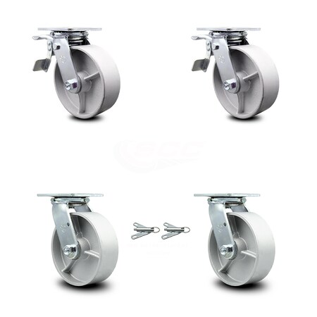 Service Caster 6 Inch Semi Steel Caster Set with Ball Bearings 2 Brakes 2 Swivel Locks SCC SCC-TTL30S620-SSB-2-BSL-2